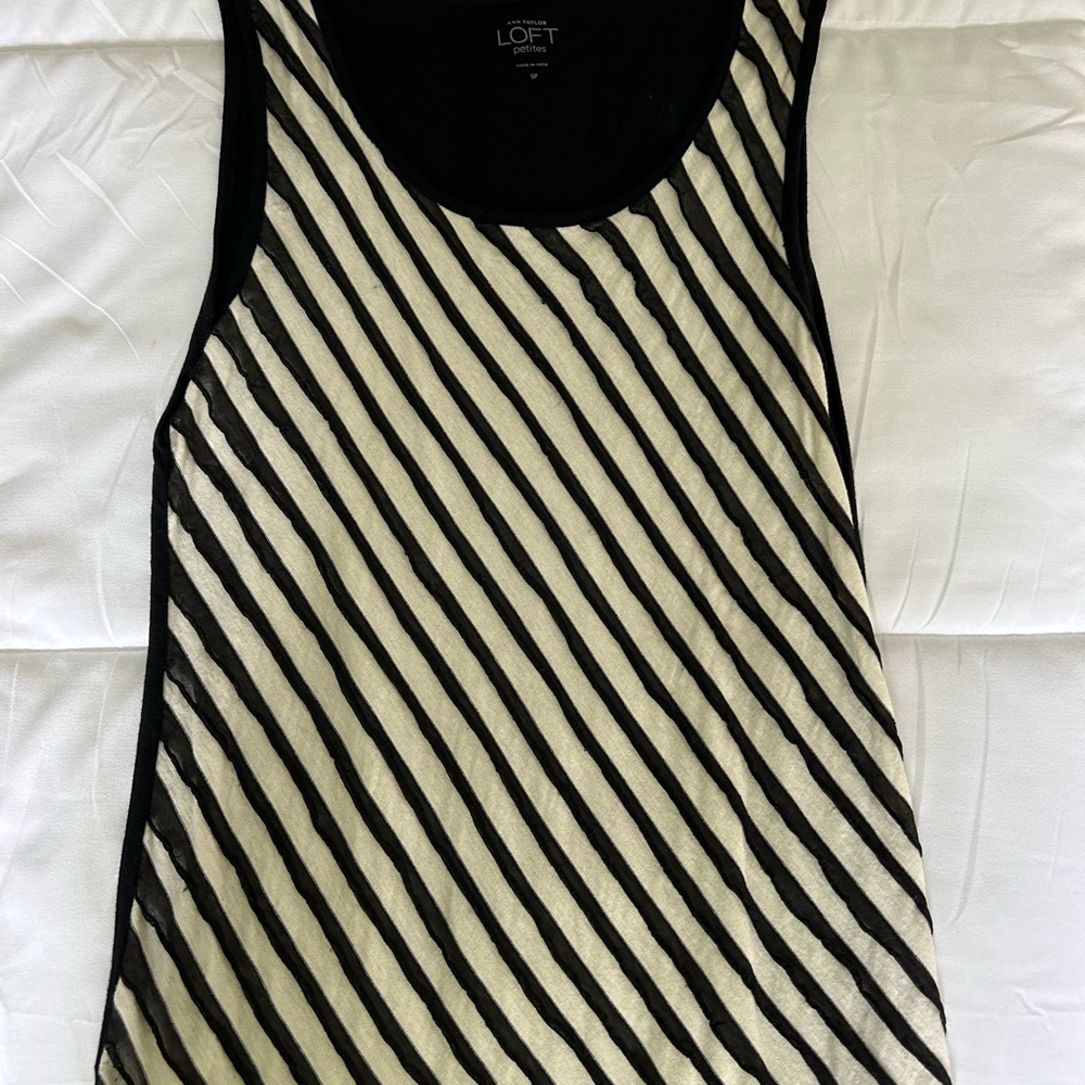 LOFT Black and Cream Diagonal Striped Tank